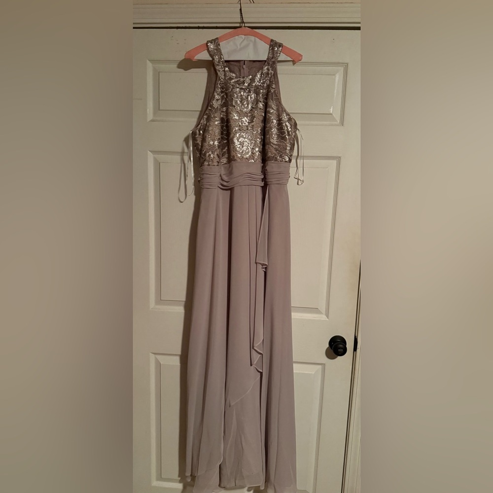 Calvin Klein Elegant Beige and Silver Evening Gown